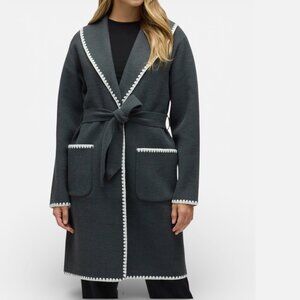 NWT NVLT Belted Wrap Sweater Coat – Charcoal Ivory – Size S - MSRP $180